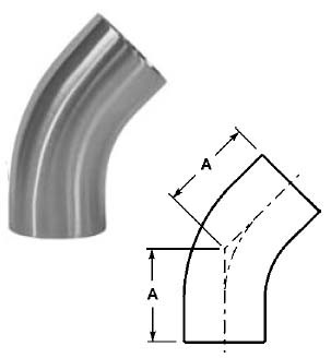 # SANB2KS-G100P - 45 Degree Buttweld Elbows with Tangent, Polished - 304 Stainless Steel - 1 in.