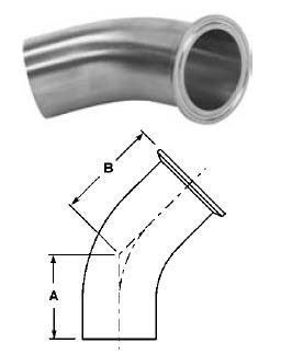 # SANB2KM-R100 - 45 Degree Clamp x Buttweld Elbow, Polished - 316L Stainless Steel - 1 in.