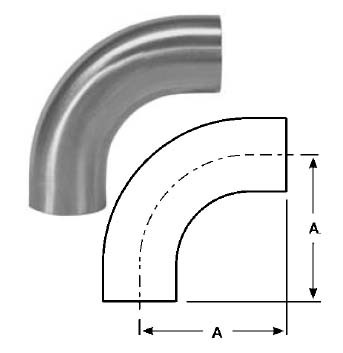 # SANB2S-R150P - 90 Degree Buttweld Elbows with Tangent, Polished - 316L Stainless Steel - 1-1/2 in.