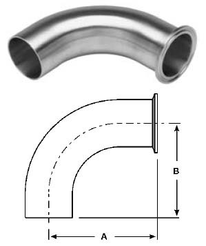 # SANB2CM-G150 - 90 Degree Clamp x Buttweld Elbow, Polished - 304 Stainless Steel - 1-1/2 in.