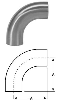 # SANB2S-R100U - 90 Degree Unpolished Weld Elbows with Tangent - 316L Stainless Steel - 1 in.