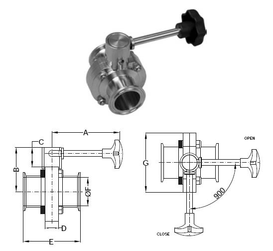 # SANB5101E100CC-B  -  Butterfly Valves with Infinite Position Handle - [B]  -  (CF8M) 316 Stainless Steel with EPDM Seal  -  1 in.