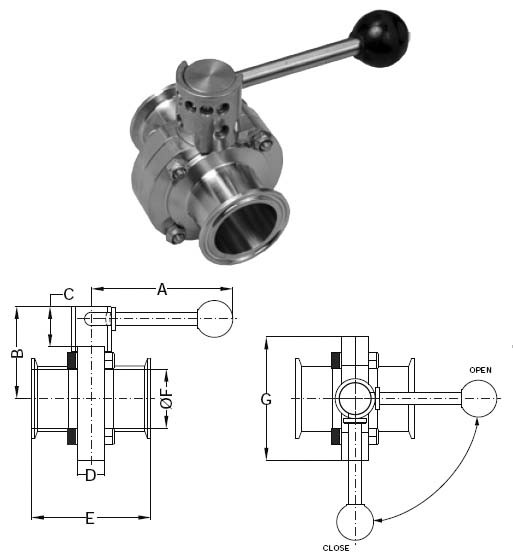 # SANB5101S600CC-A  -  Butterfly Valves with Pull Handle - [A]  -  (CF8M) 316 Stainless Steel with Silicone Seal  -  6 in.