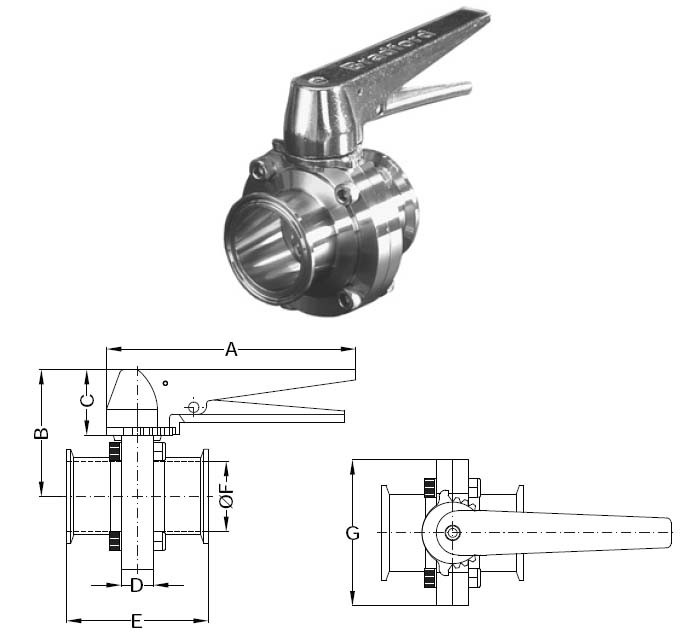 # SANB5101S250CC-C  -  Butterfly Valves with Trigger Handle - [C]  -  (CF8M) 316 Stainless Steel with Silicone Seal  -  2-1/2 in.