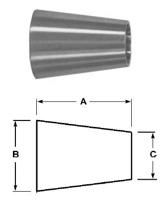 # SANB31W-R400200P - Buttweld Concentric Reducers, Polished - 316L Stainless Steel - 4 in. x 2 in.