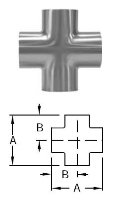 # SANB9WWWW-G200P - Buttweld Cross, Polished - 304 Stainless Steel - 2 in.