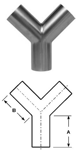 # SANB28W-R150P - Buttweld True Y, Polished - 316L Stainless Steel - 1-1/2 in.