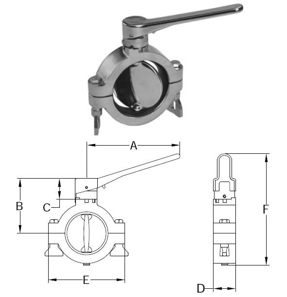 # SANB5102S100-A  -  Clamp Butterfly Valves  -  316L Stainless Steel with Silicone Seal  -  1 in.