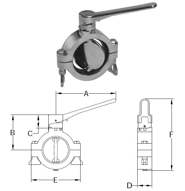 # SANB5102V100-A  -  Clamp Butterfly Valves  -  316L Stainless Steel with Viton Seal  -  1 in.
