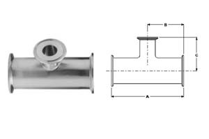 # SANB7RMP-G300150 - Clamp Reducing Tees - 304 Stainless Steel - 3 in. x 1-1/2 in.