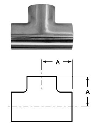 # SANB7WWW-R100U - Unpolished Weld Short Tees - 316L Stainless Steel - 1 in.